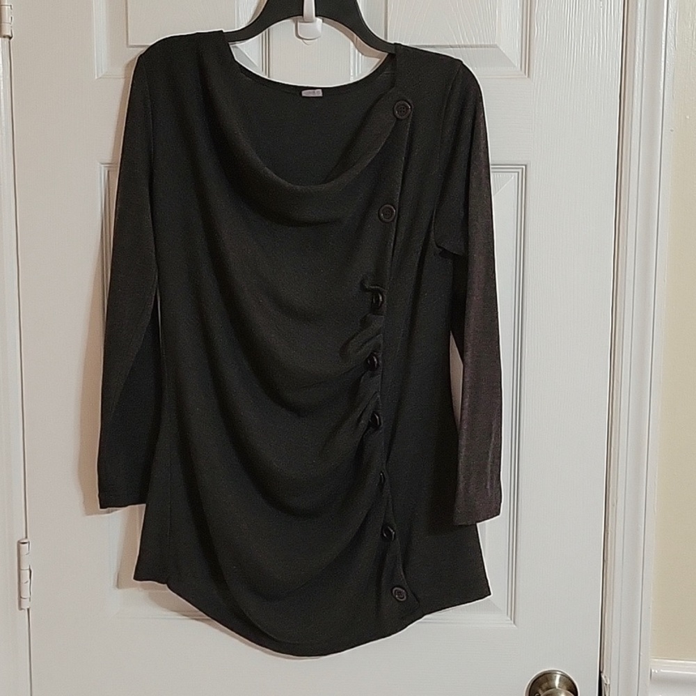 Womans sweater button gathered down one side long sleeve